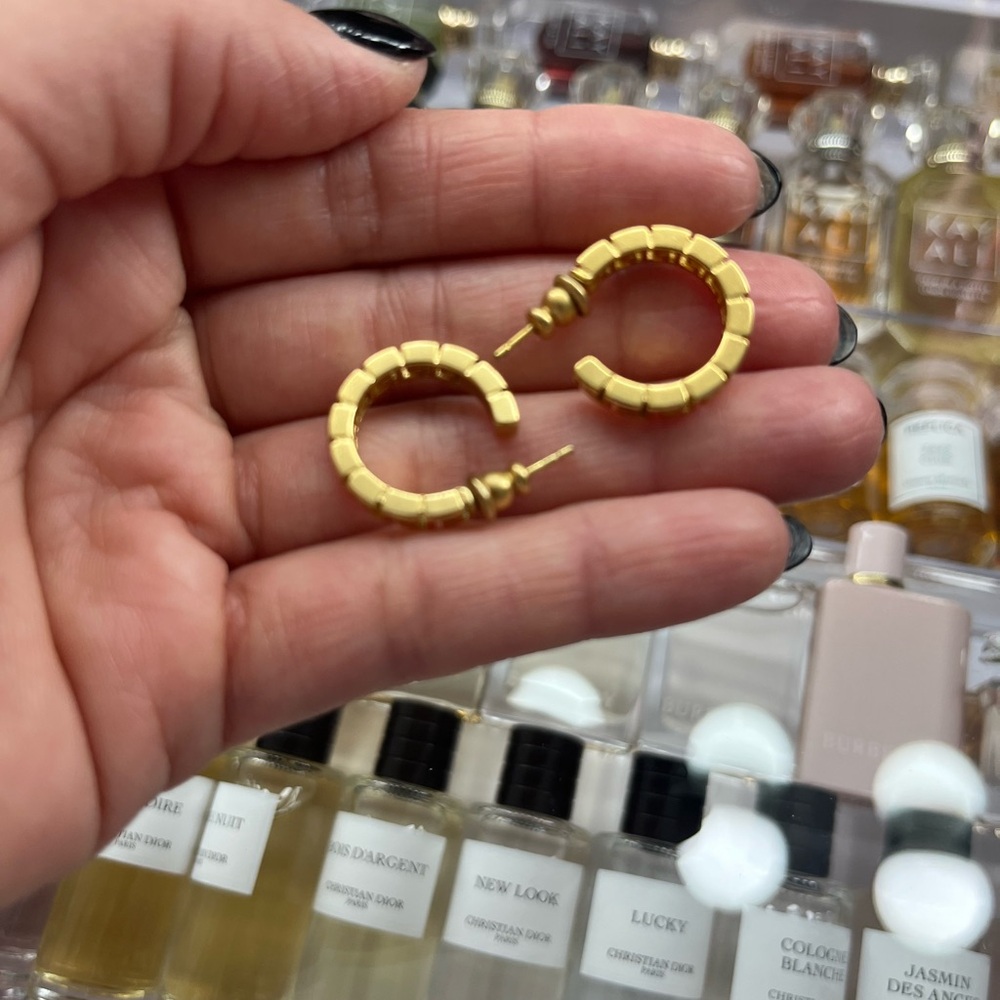 Yellow Greek Key Pattern Hoop Earrings - Picture 2 of 4
